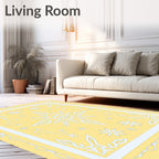 Elegant White Snowflake Yellow Medallion Rug