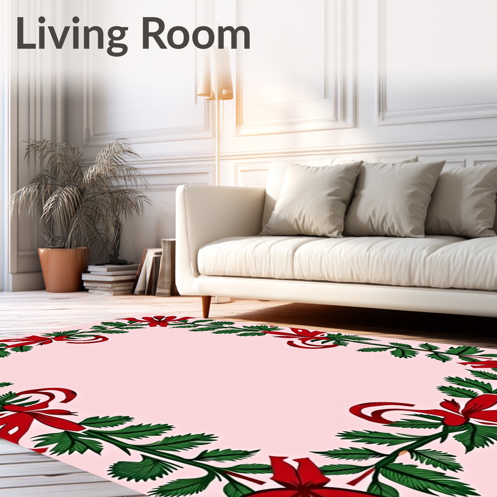 Red Festive Swirl Garland Rug