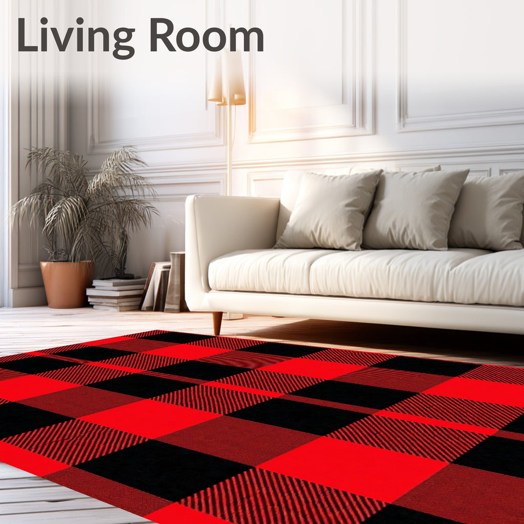 Crimson Black Checkered Squares Rug