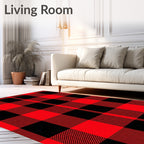Crimson Black Checkered Squares Rug