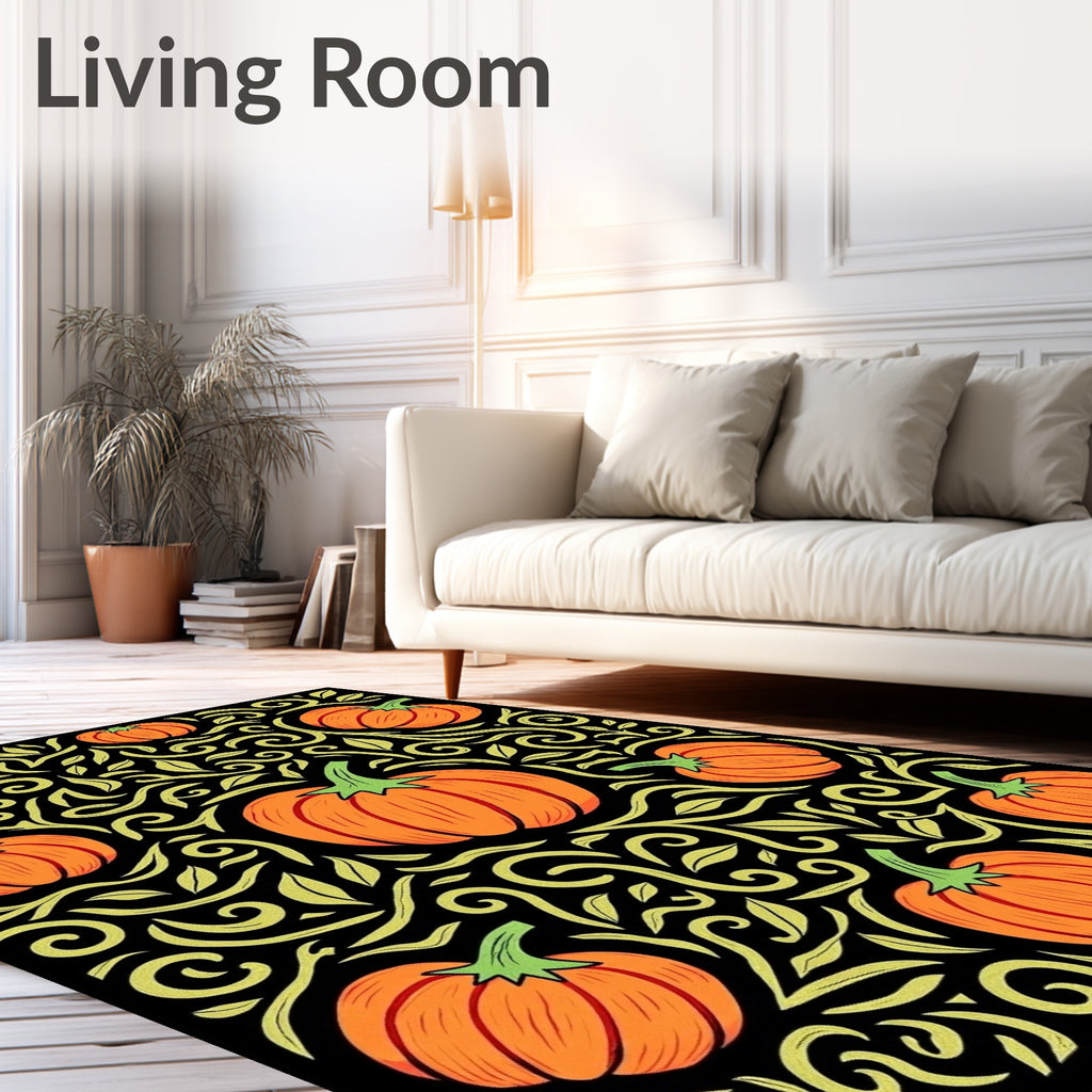 Autumn Orange Pumpkin Vine Art Rug