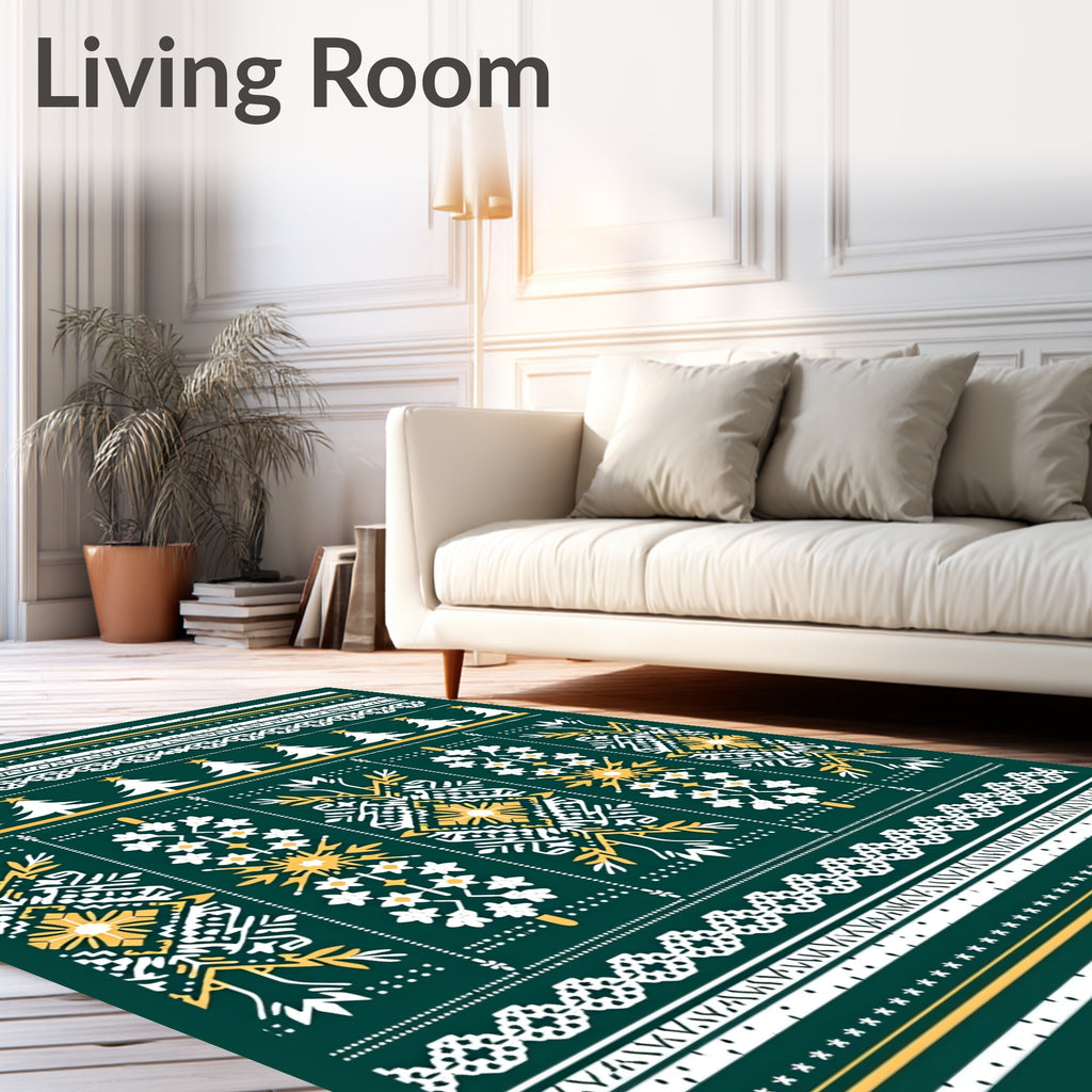 Festive Forest Green Holiday Trees Rug