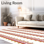 Red Golden Bordered Vertical Stripe Rug