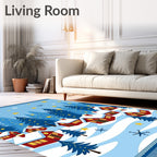 Cozy Winter Village Blue Spruce Stars Rug