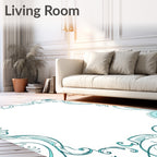 Teal Art Nouveau Floral Border Rug