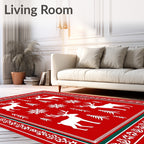 Bold Red Snow Reindeer Forest Rug