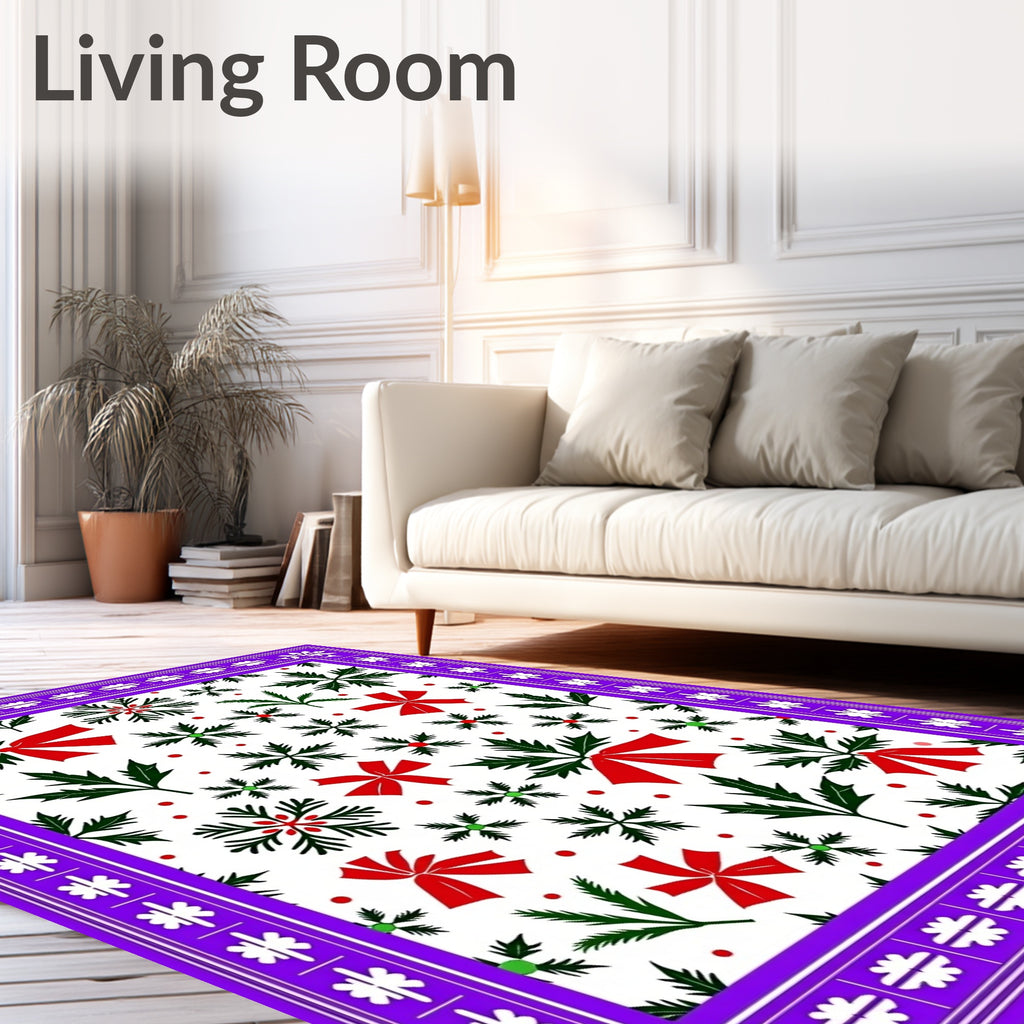 Festive Red Bow Snowflake Holly Rug