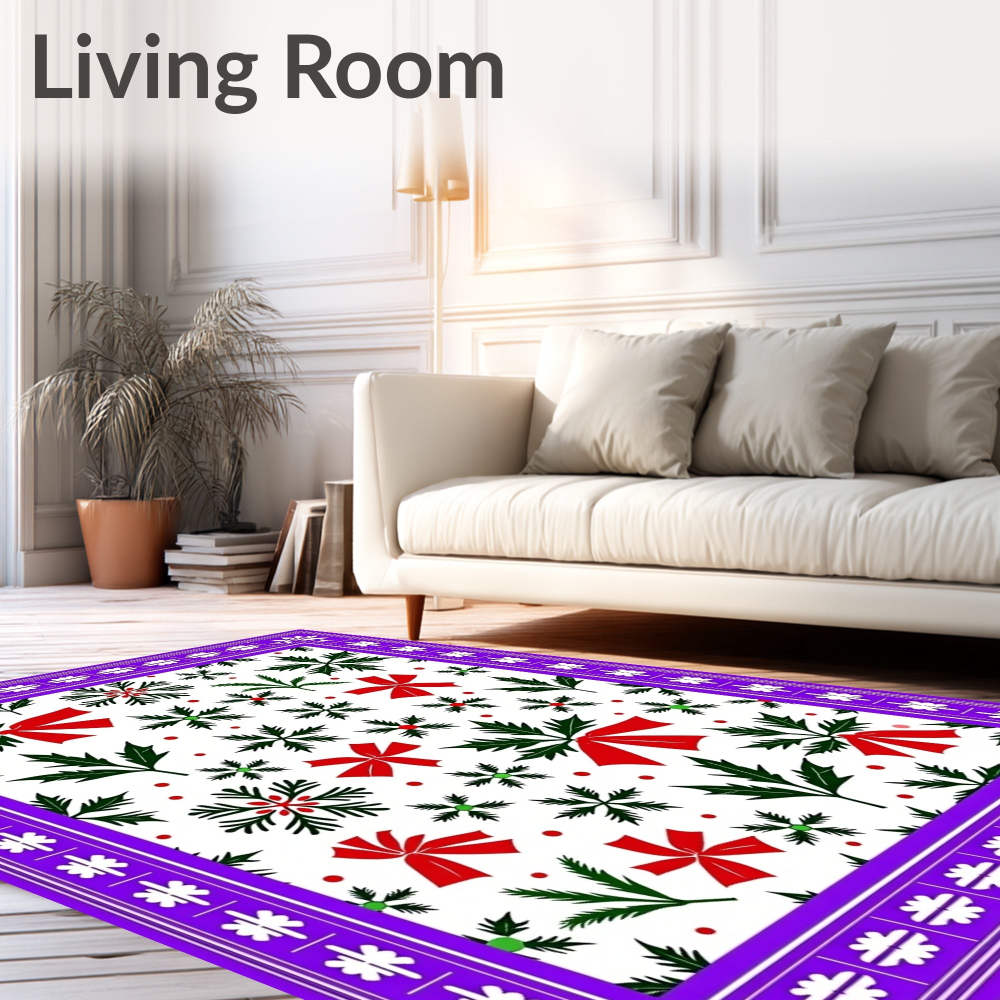 Festive Red Bow Snowflake Holly Rug