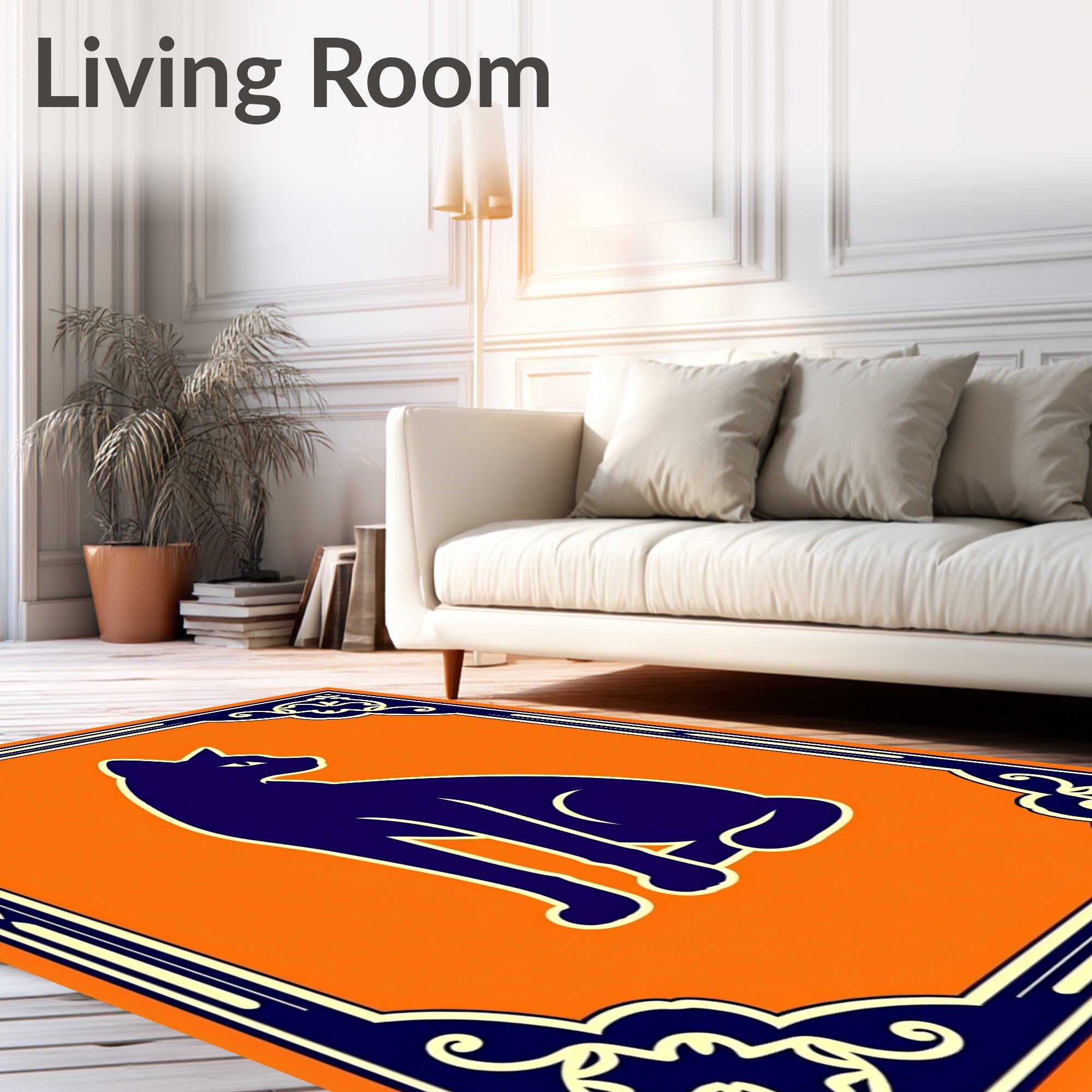 Orange Cat Silhouettes In Dark Frame Rug