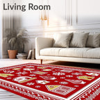 Festive Red Gingerbread Village Snowflakes Rug
