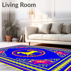 Vibrant Yellow Horse Blue Medallion Rug