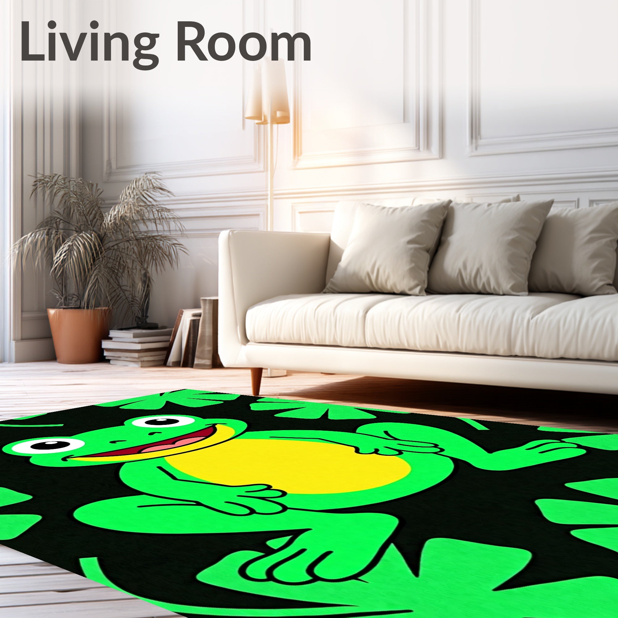 Happy Green Frog Lily Pad Art Rug