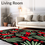 Red Cardinal Green Fern Black Background Rug