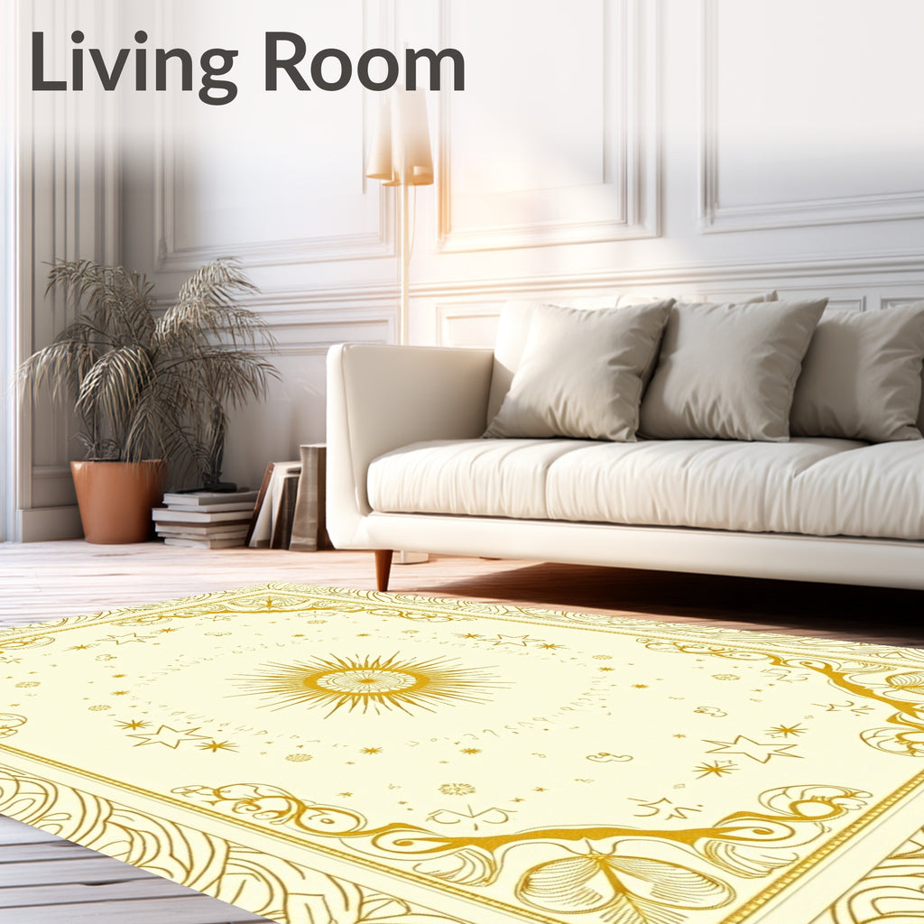 Golden Celestial Sunburst Floral Border Rug