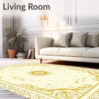 Golden Celestial Sunburst Floral Border Rug