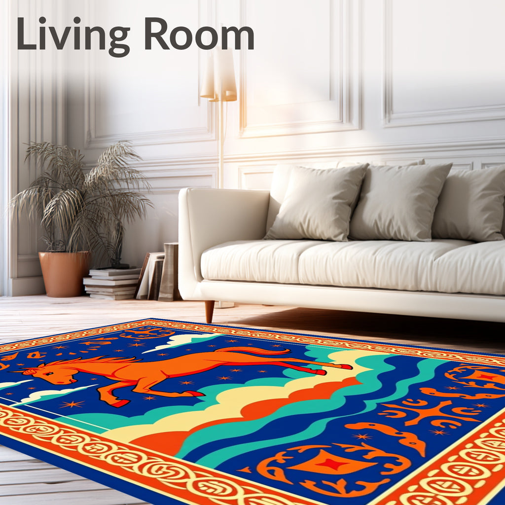 Orange Horse With Blue Sky Rug