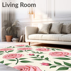 Pastel Pink Rose Garden Botanical Rug