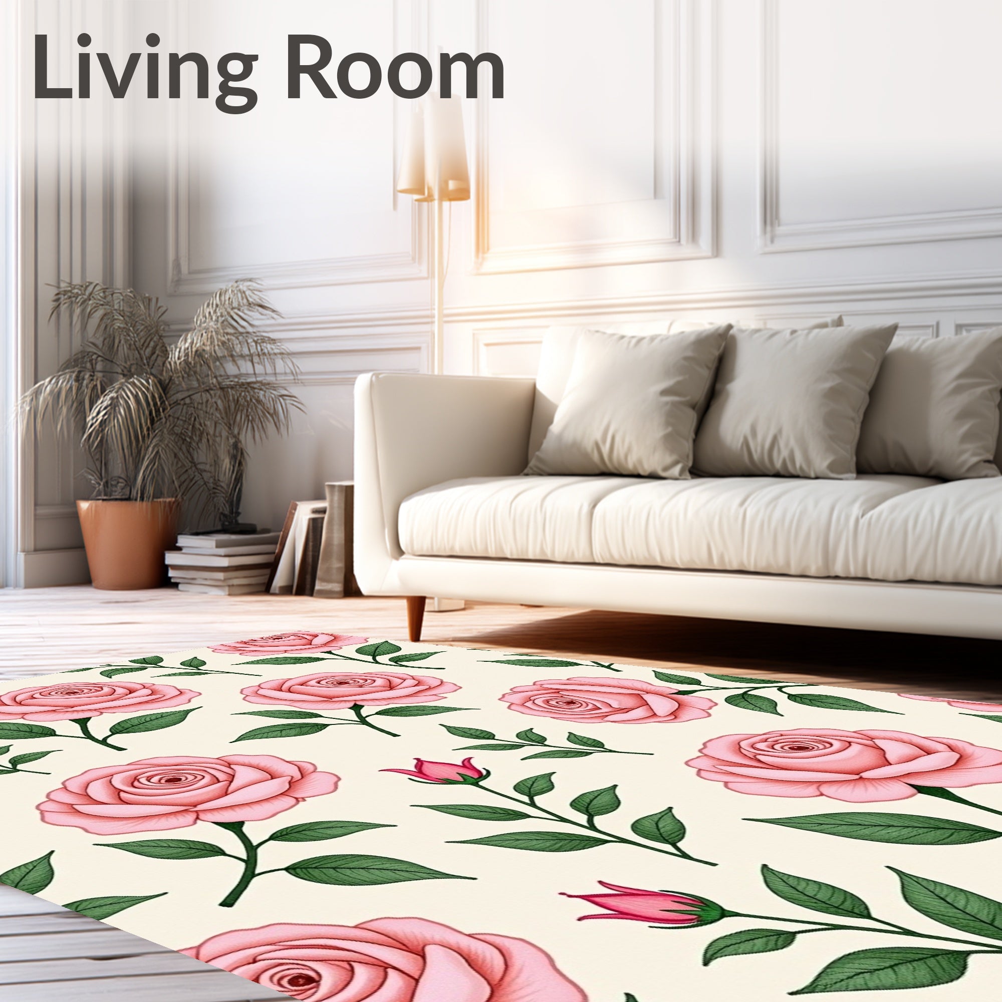 Pastel Pink Rose Garden Botanical Rug