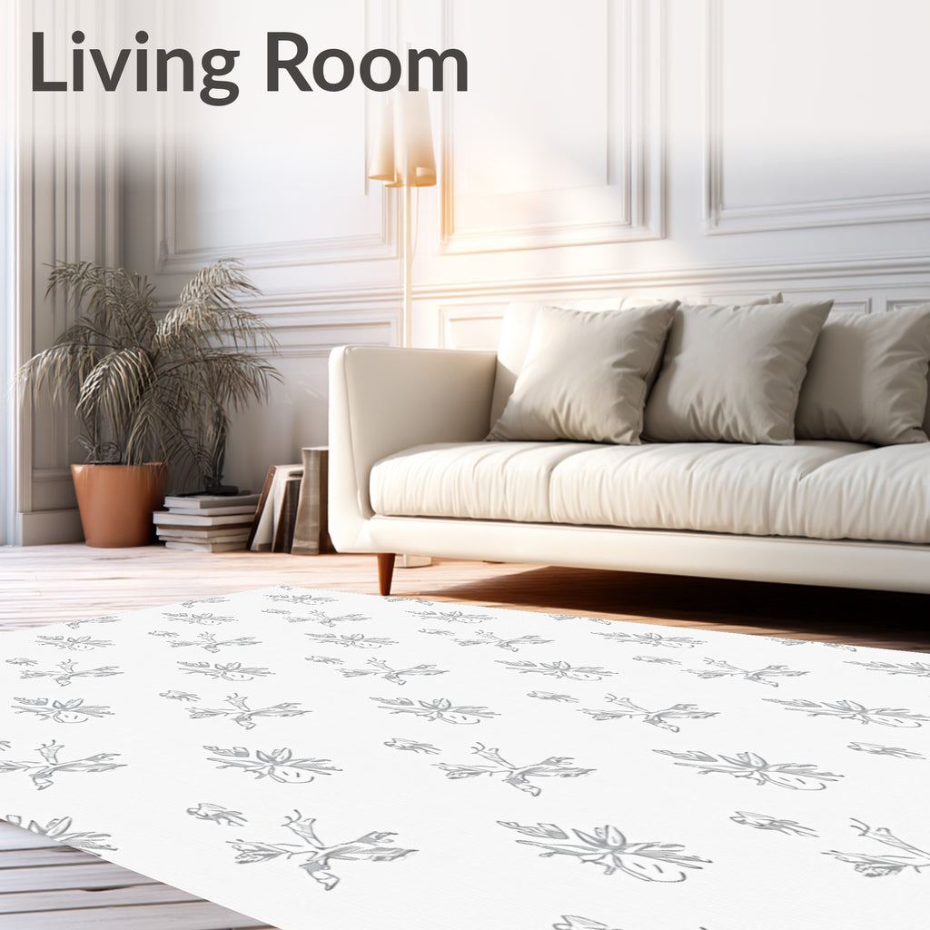 Light Gray Hand Drawn Floral Rug