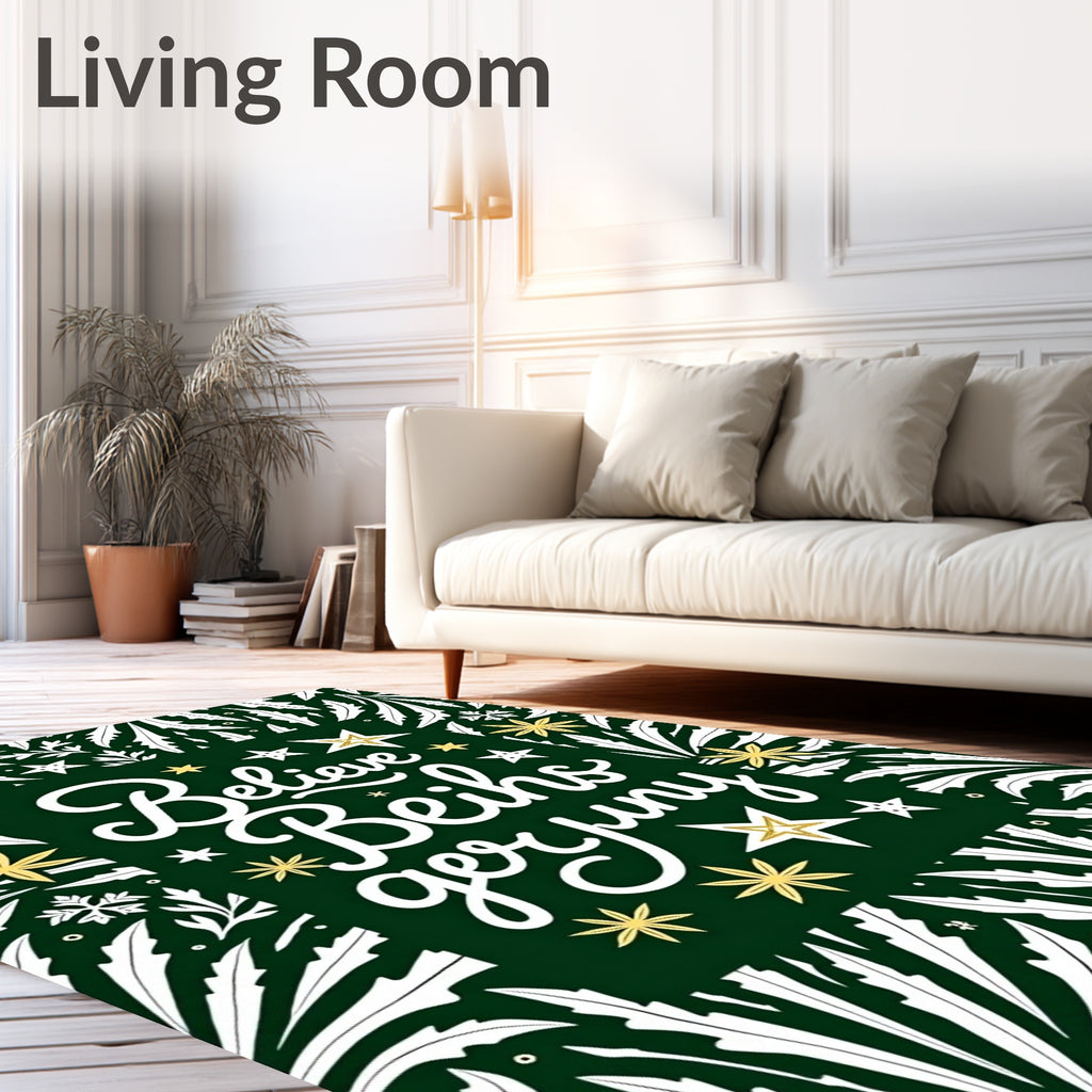 Green White Gold Star Foliage Rug