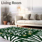 Green White Gold Star Foliage Rug