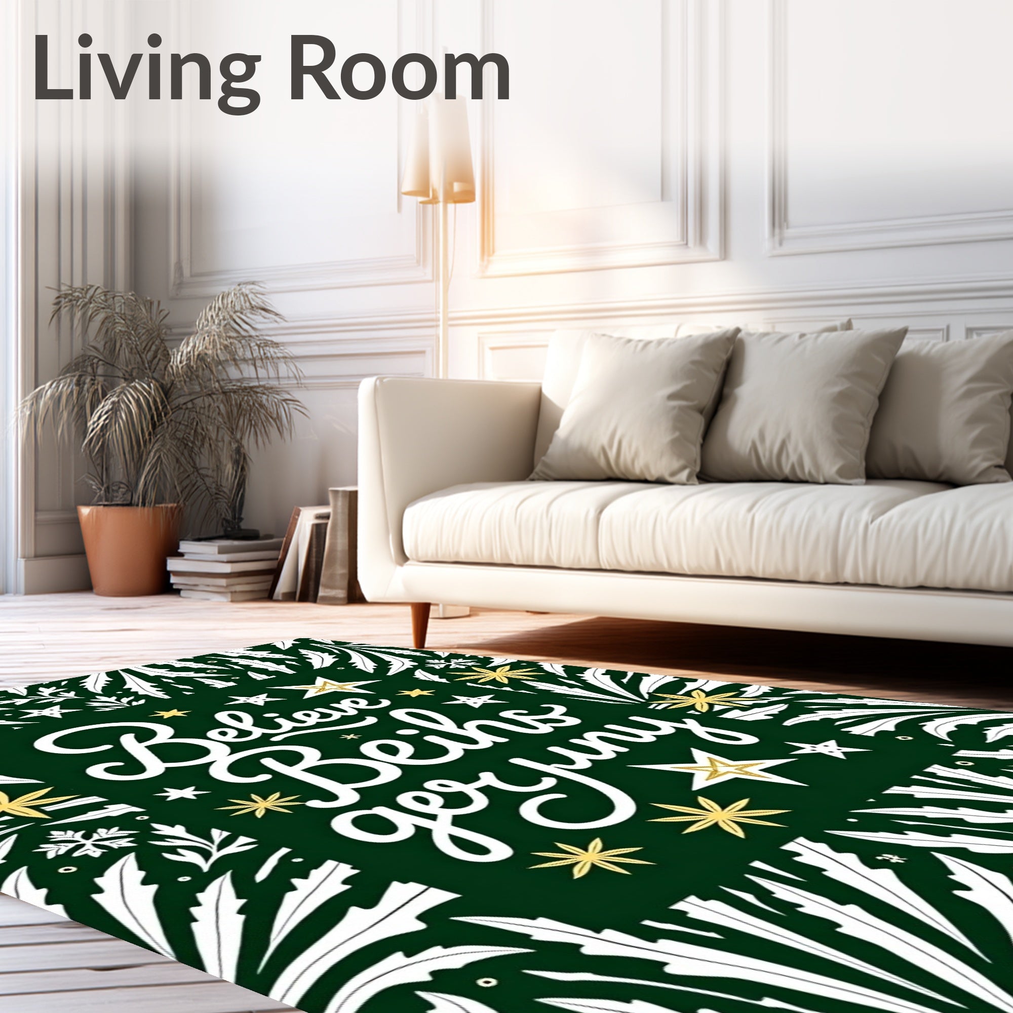 Green White Gold Star Foliage Rug