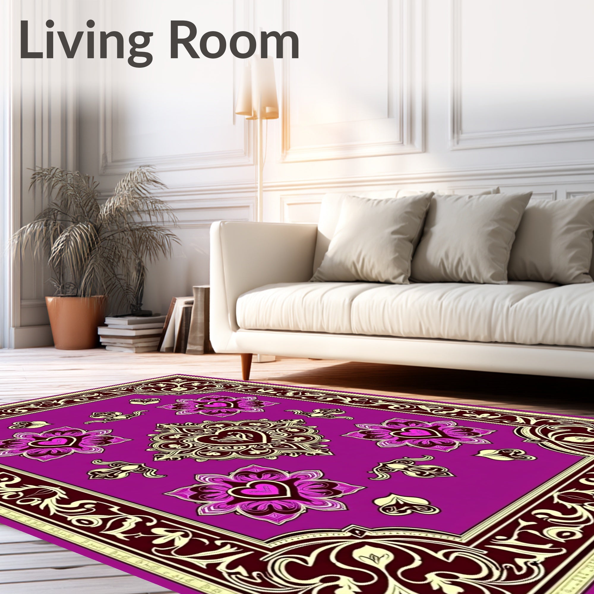 Ornate Purple Floral Heart Medallion Rug