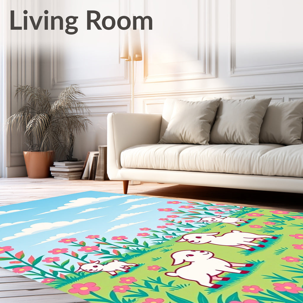 Spring Meadow Lambs Pink Flowers Rug
