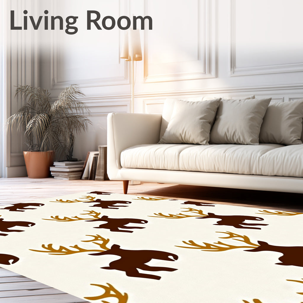 Brown Golden Reindeer Repeating Illustration Rug