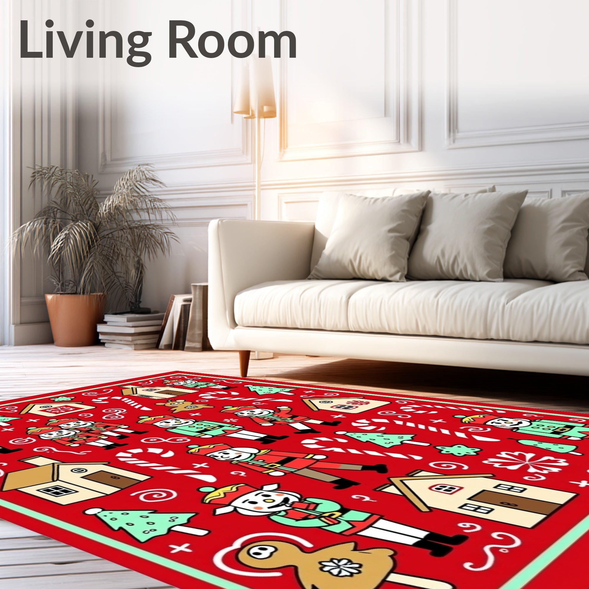 Festive Nutcracker Candy Cane Village Scene Rug