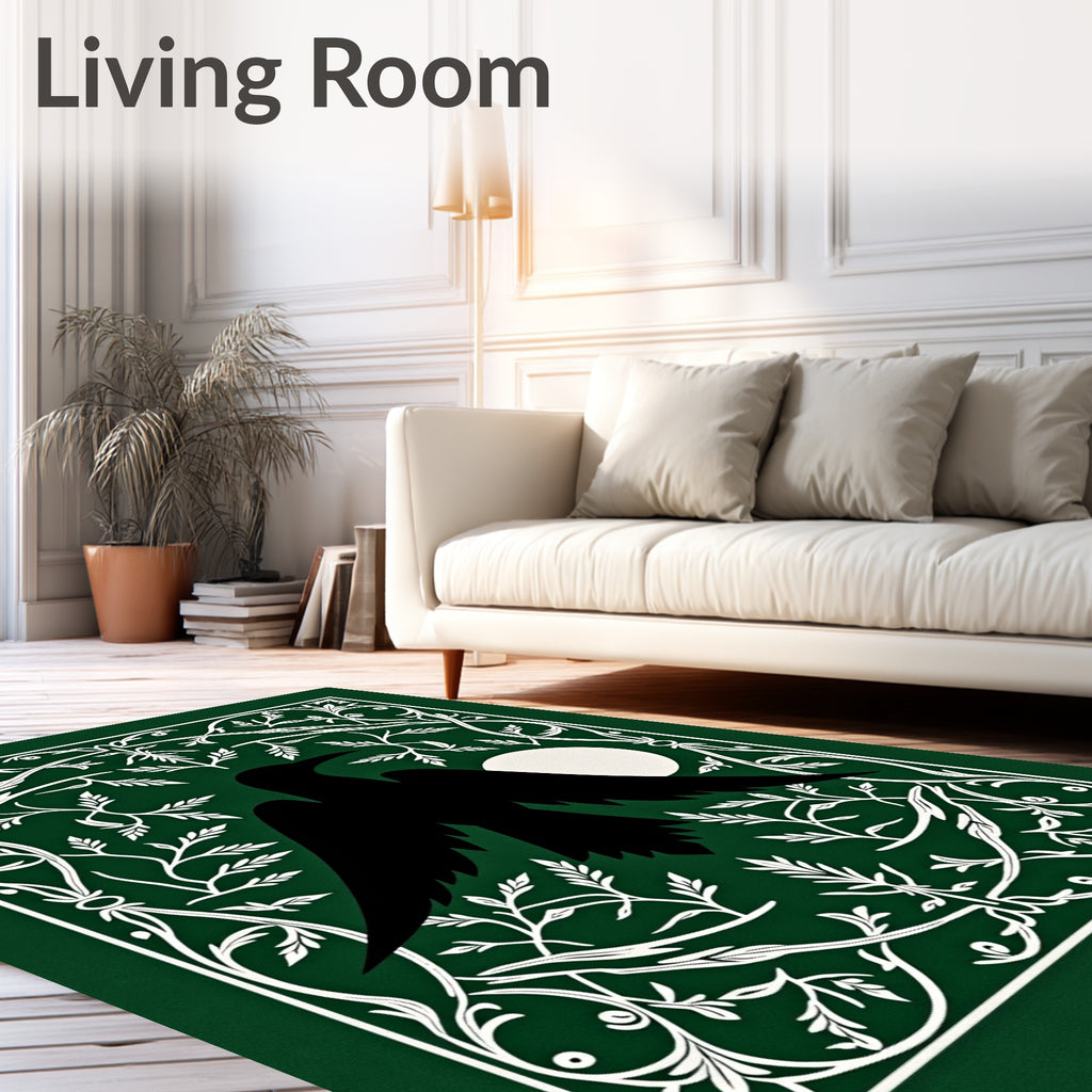 Black Crow Moon Emerald Frame Botanical Rug