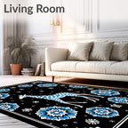 Playful Blue Spotted Giraffe Floral Motif Rug