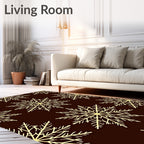 Golden Snowflakes on Dark Brown Background Rug