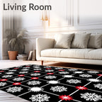 Black White Red Floral Medallion Accent Rug