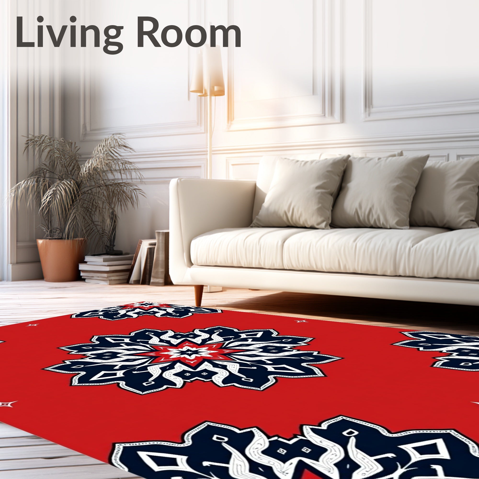 Crimson Navy White Starburst Medallion Rug