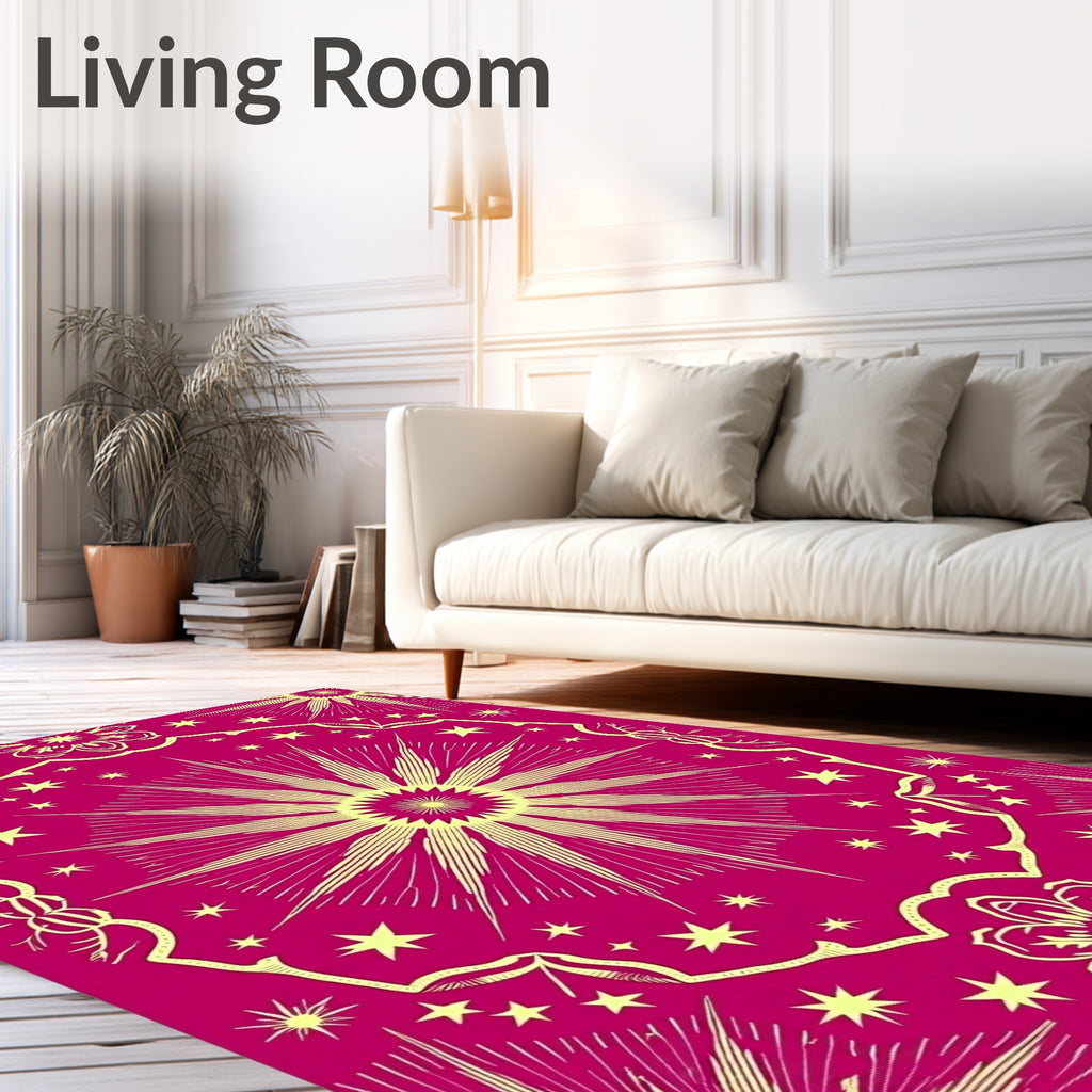 Radiant Sunburst Mandala With Stars Rug