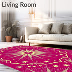 Radiant Sunburst Mandala With Stars Rug