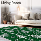 Forest Green White Evergreen Snowflakes Rug