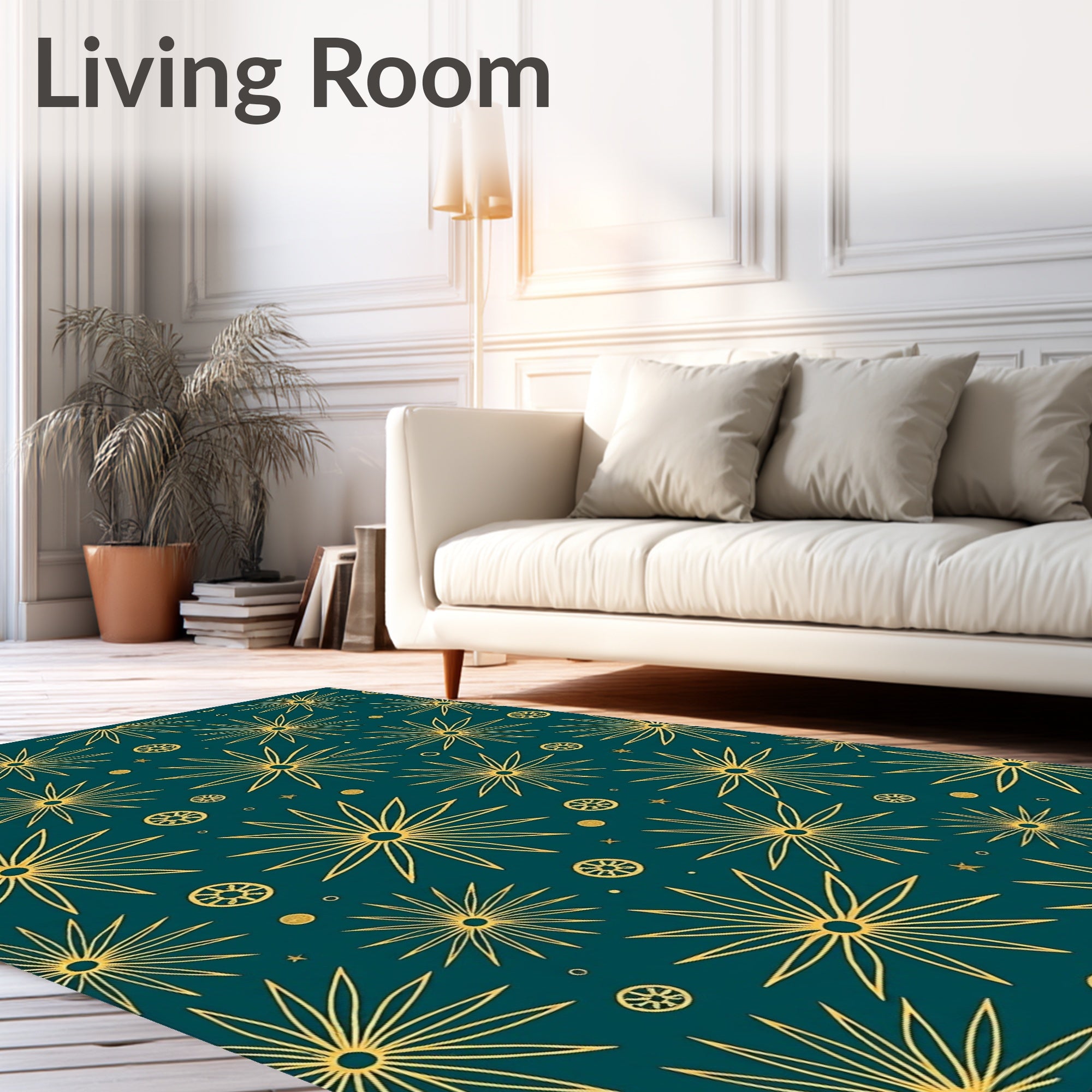Teal Gold Starburst Sunburst Rug
