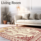 Red Medieval Angelic Winged Figures Rug