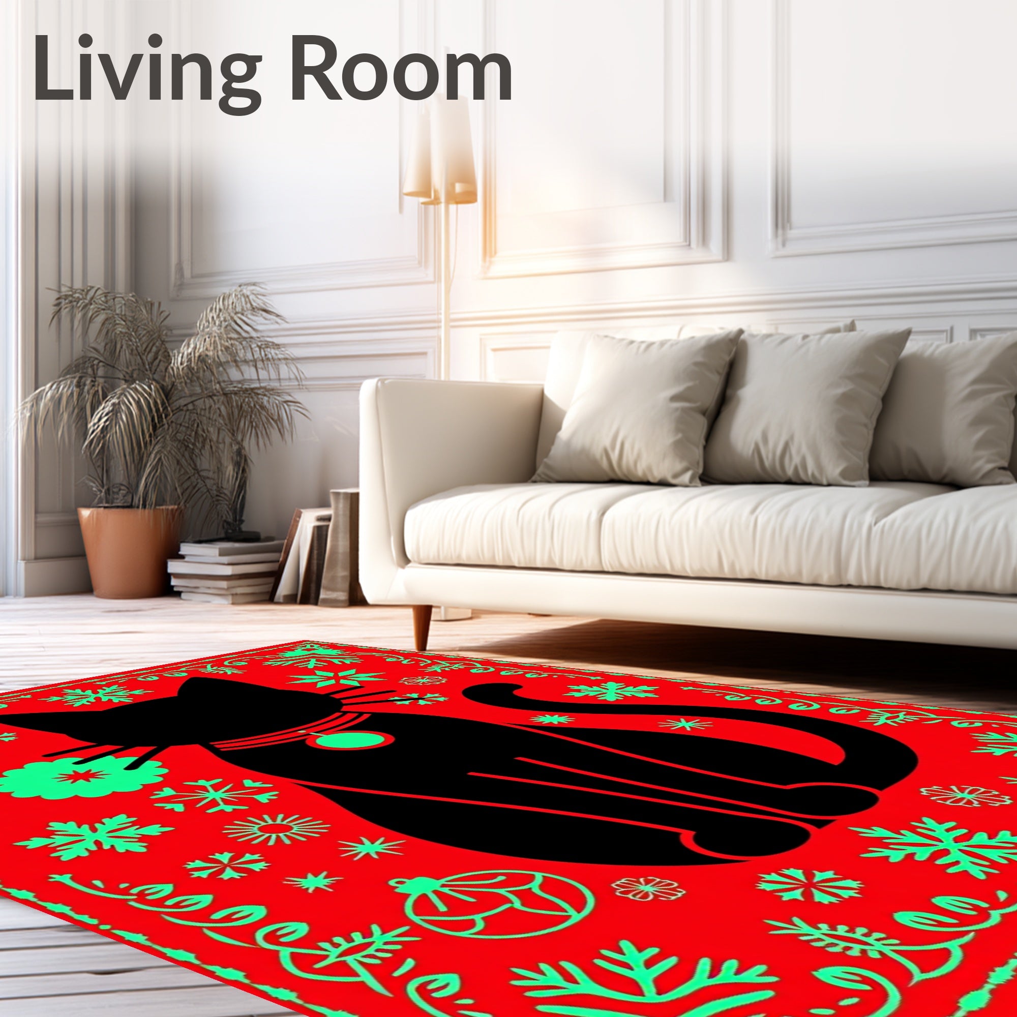 Black Cat Festive Snowflake Border Rug