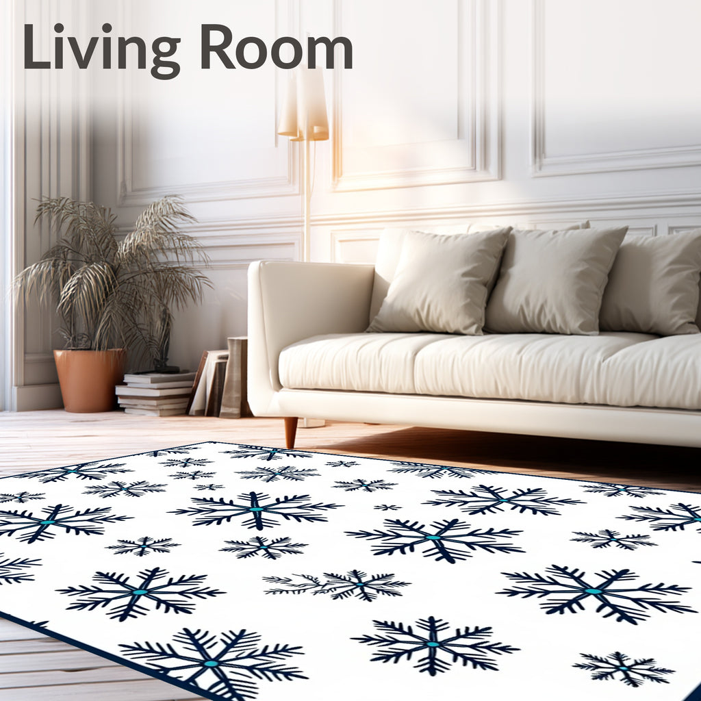 Dark Blue Snowflake Winter Scatter Rug