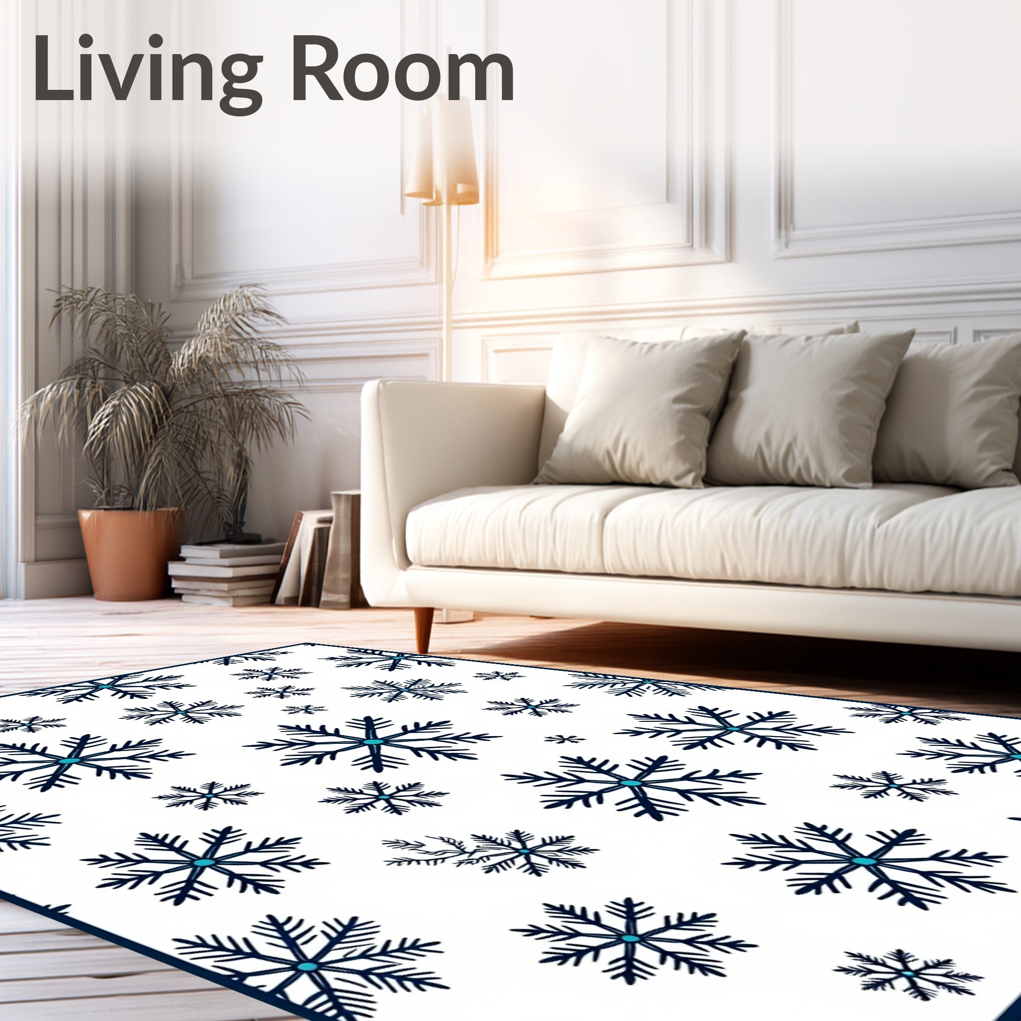 Dark Blue Snowflake Winter Scatter Rug