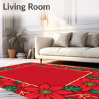Red Poinsettia Floral Border Rug