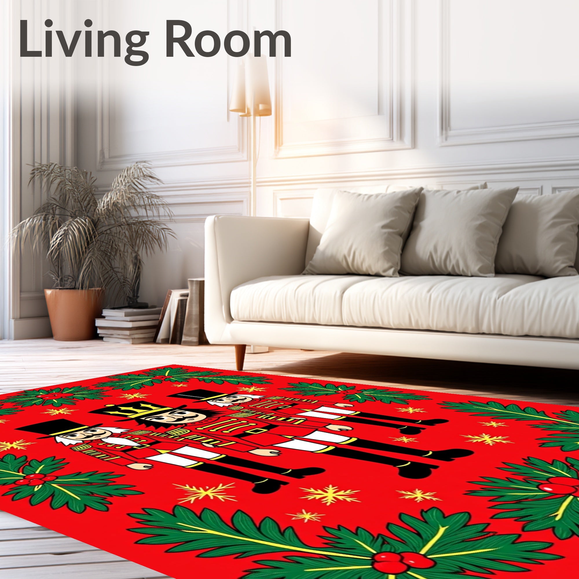 Festive Red Nutcracker Holly Accents Rug