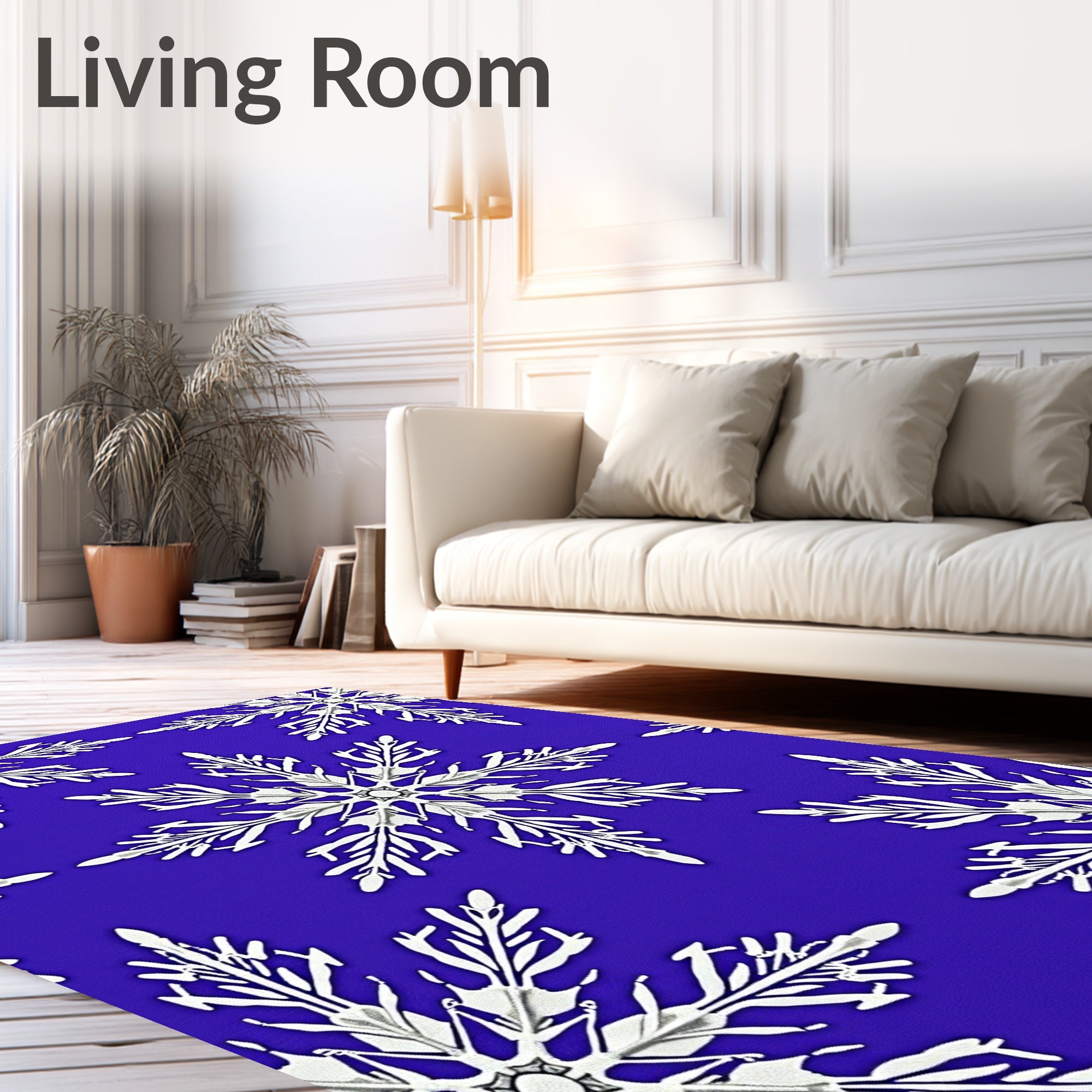 White Snowflakes On Royal Blue Background Rug