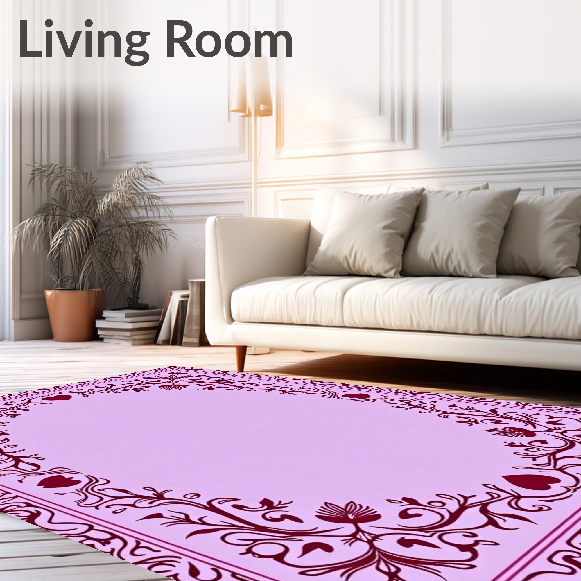 Ornate Lilac Heart Vine Border Rug