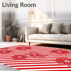 Red White Diagonal Stripes Floral Rug