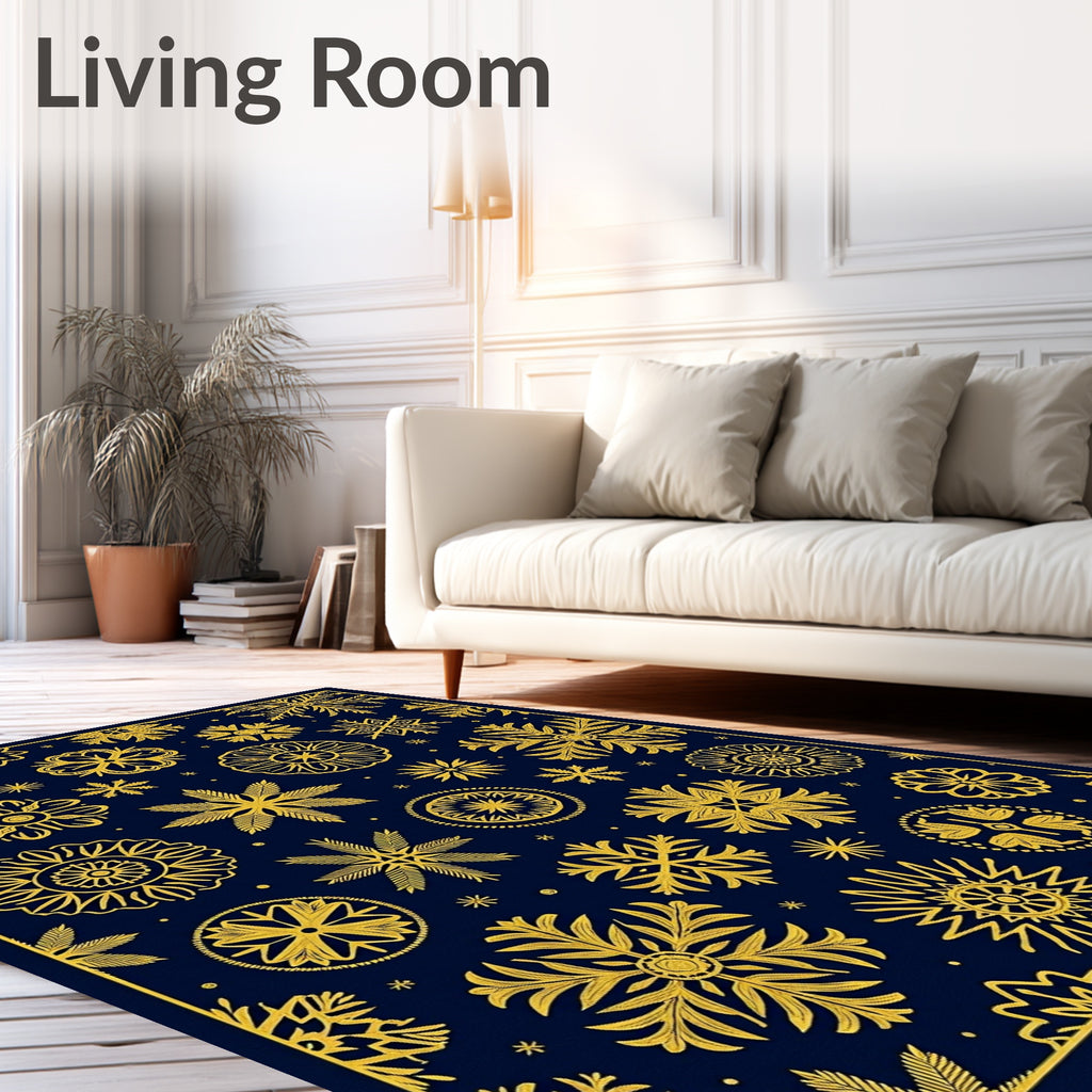 Golden Snowflakes Dark Navy Rug