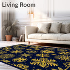 Golden Snowflakes Dark Navy Rug